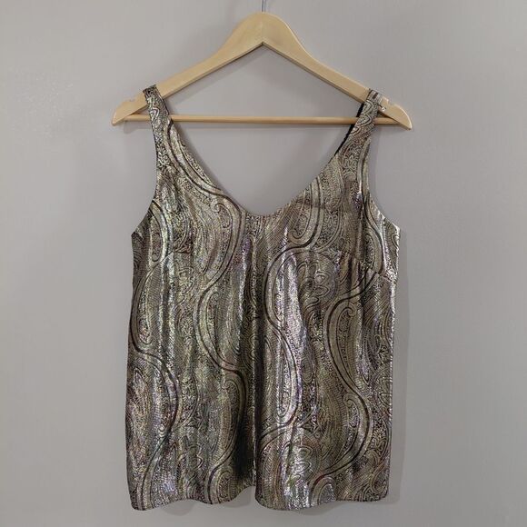 🦋3/$25 J. Crew Size 0 Gold Silk Metallic Paisley Sleeveless Lined Tank Top - Picture 1 of 12